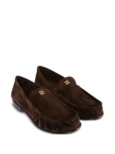 Miu Miu Suede Loafers With Flat Leather Sole In Burgundy