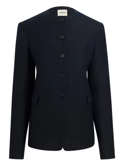 Khaite Jameson Pinstripe Button Jacket In Blue
