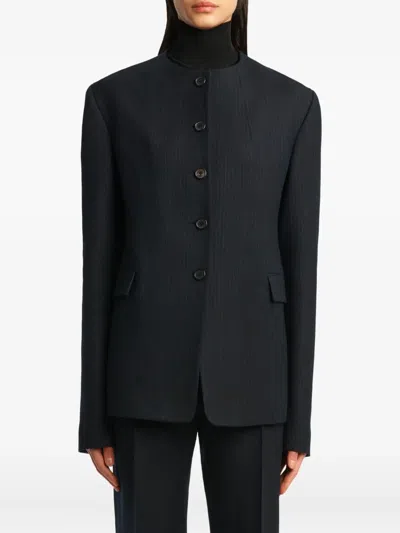 Khaite Jameson Pinstripe Button Jacket In Blue