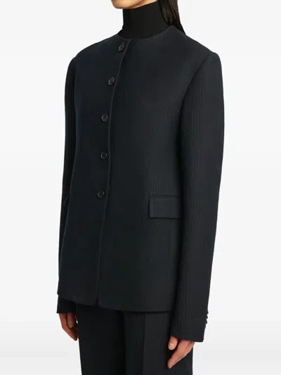 Khaite Jameson Pinstripe Button Jacket In Blue