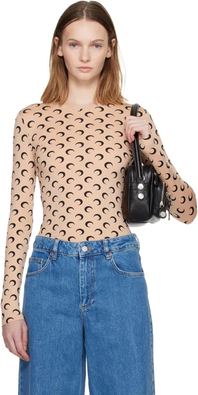 Marine Serre Tan Recycled Moon Jersey Second Skin Crewneck T-shirt In Gold