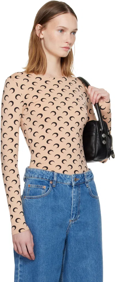 Marine Serre Tan Recycled Moon Jersey Second Skin Crewneck T-shirt In Gold