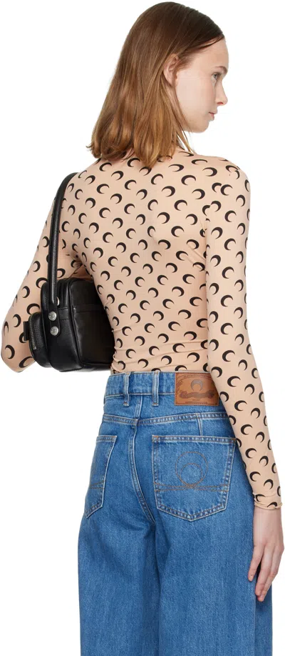 Marine Serre Tan Recycled Moon Jersey Second Skin Crewneck T-shirt In Gold