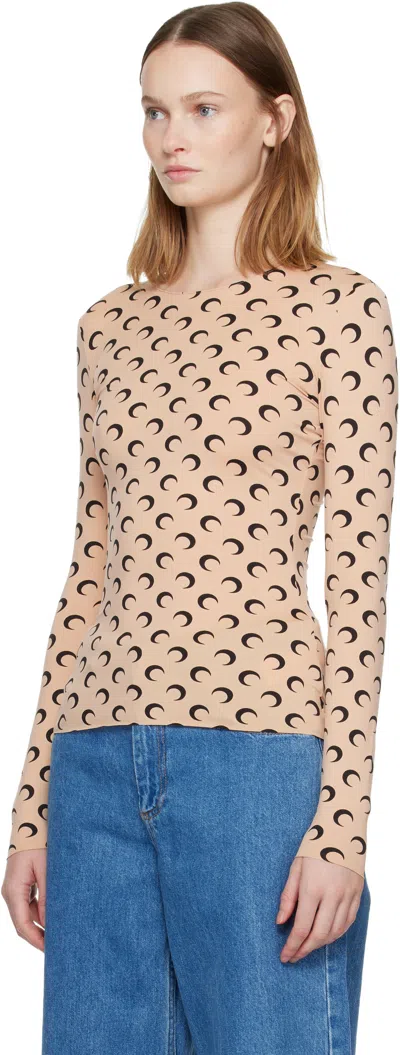 Marine Serre Tan Recycled Moon Jersey Second Skin Crewneck T-shirt In Gold