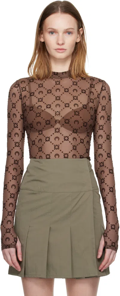 Marine Serre Ssense Exclusive Brown Moonogram Flock Ls Highneck Top In Brown