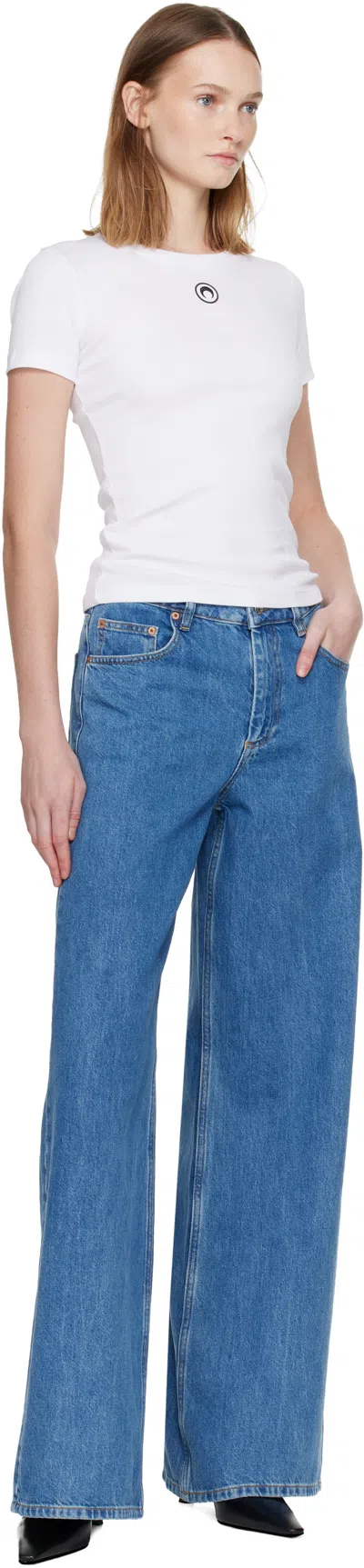 Marine Serre Fitted Short-sleeve Organic Cotton T-shirt With Embroidered Detail In White