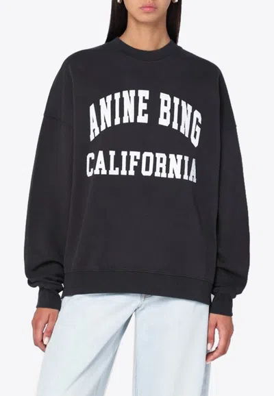 Anine Bing Women's Miles Branded-print Cotton Sweatshirt Black In Black