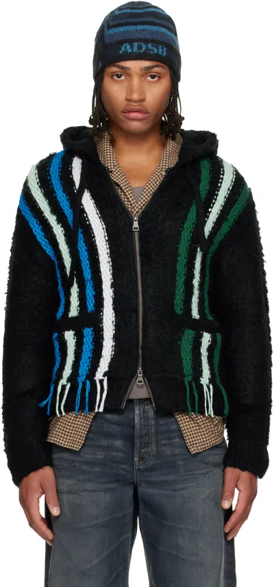 Andersson Bell Reverse Striped Knit Zip-up Hoodie In Black