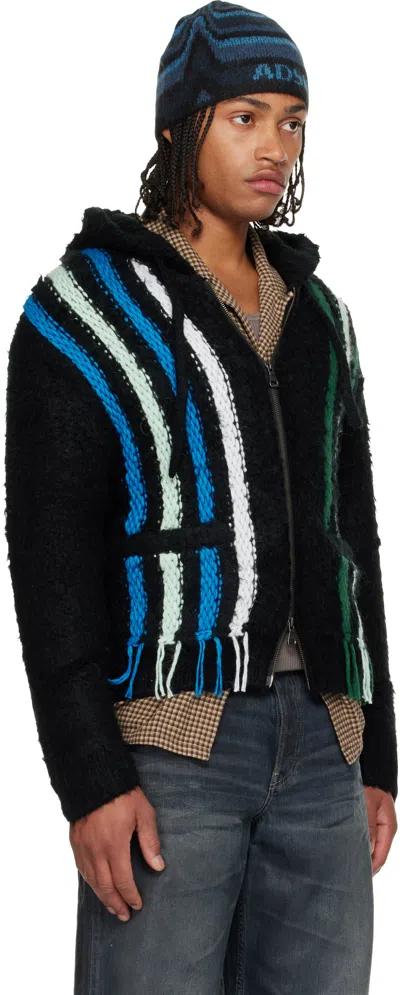 Andersson Bell Reverse Striped Knit Zip-up Hoodie In Black