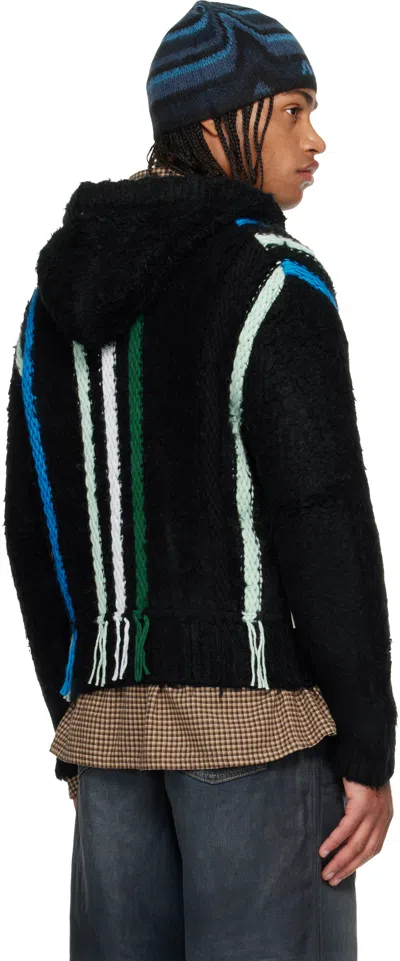Andersson Bell Reverse Striped Knit Zip-up Hoodie In Black