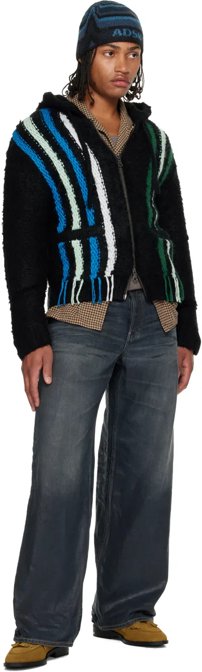 Andersson Bell Reverse Striped Knit Zip-up Hoodie In Black