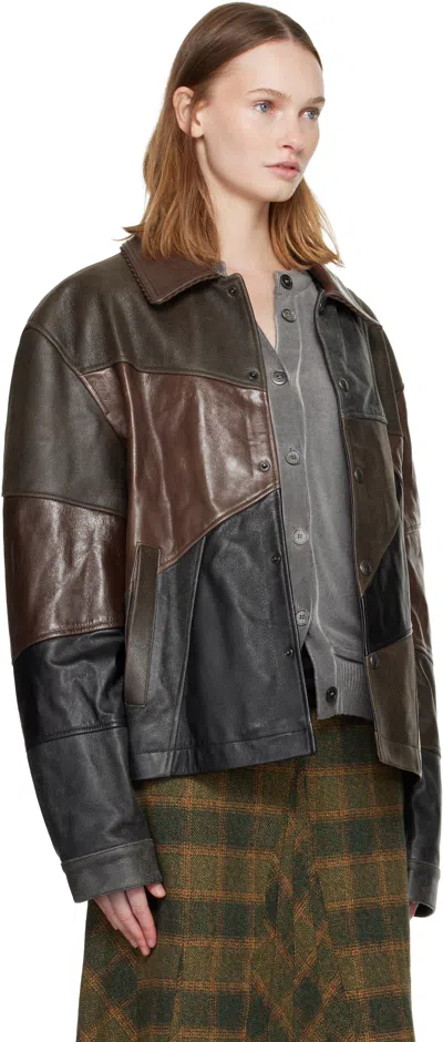 Andersson Bell Black & Brown Patchwork Leather Jacket In Brown