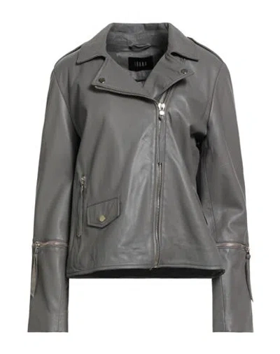 Ibana Woman Jacket Grey Size 12 Leather In Gray
