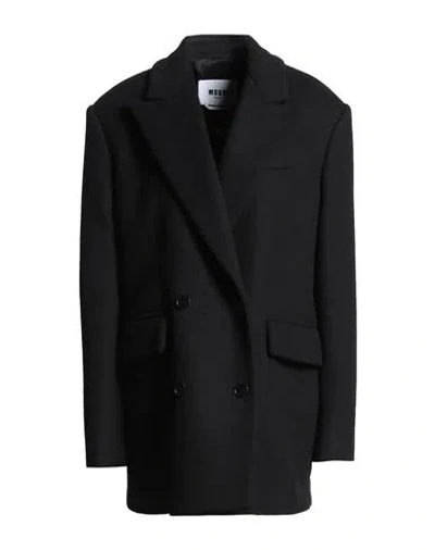 Msgm Woman Coat Black Size 4 Virgin Wool, Polyamide, Alpaca Wool In Black