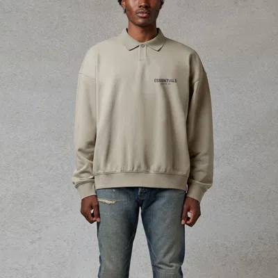 Essentials Fear Of God  Fw20 Long Sleeve Polo Shirt 'olive' In Gray