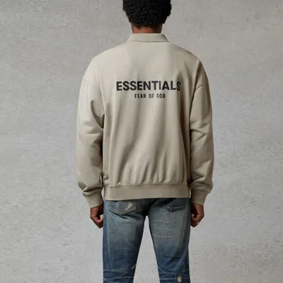 Essentials Fear Of God  Fw20 Long Sleeve Polo Shirt 'olive' In Gray