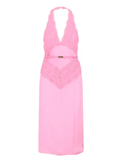 Gucci Halter Neck Midi Dress With Belt Detail In Pink