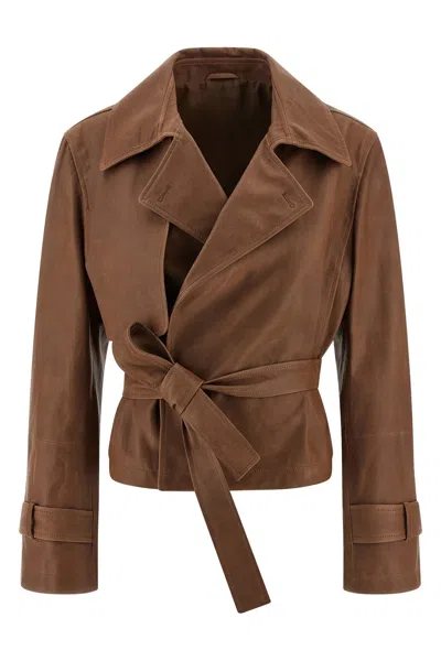 Brunello Cucinelli 'crop' Trench Coat In Brown