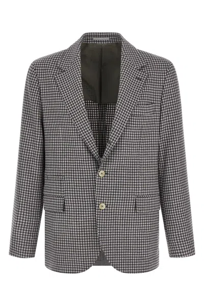 Brunello Cucinelli Houndstooth Blazer Gray In Gray