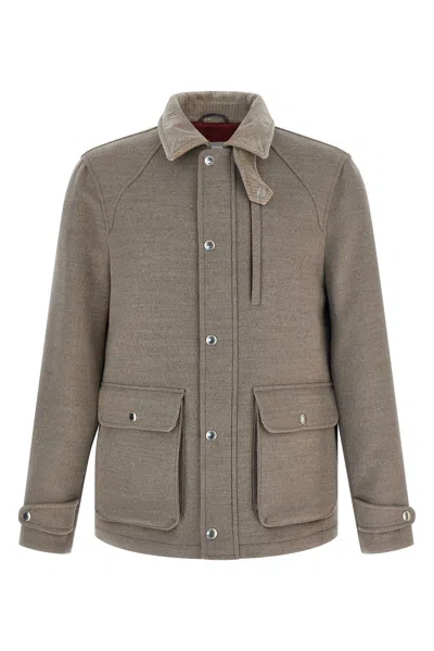 Brunello Cucinelli Wool Jacket Puffer Jackets Beige In Brown