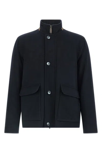 Herno High-neck Buttoned Jacket In Blue