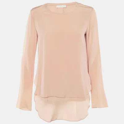 Pre-owned Chloé Peach Silk Layered Long Sleeve Top M In Pink