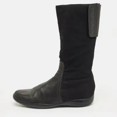 Pre-owned Prada Black Leather Knee Length Boots Size 37
