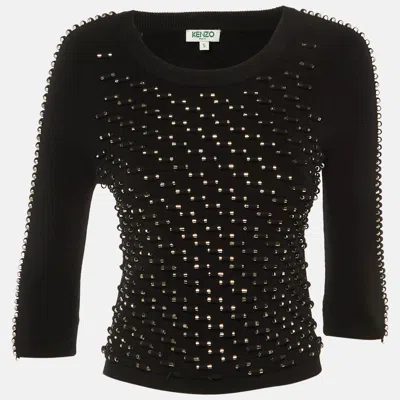 Pre-owned Kenzo Black Knit Studded Long Sleeve Top S