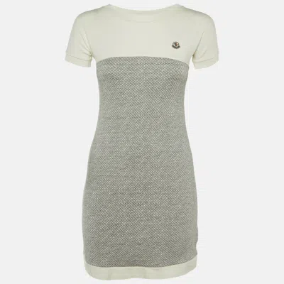 Pre-owned Moncler Kids Grey Textured Knit Midi Dress Size 12 Years In Gray