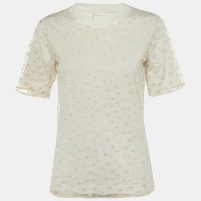 Pre-owned Chloé Off White Cotton & Tulle Top S
