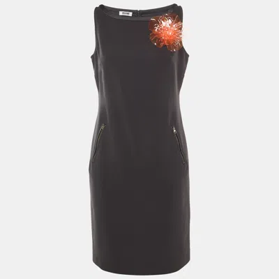 Pre-owned Moschino Cheap And Chic Black Crepe Flower Brooch Detail Mini Dress M