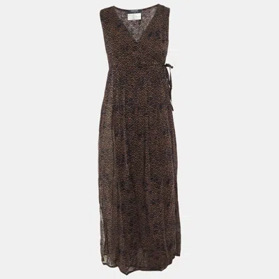 Pre-owned Weekend Max Mara Black /brown Printed Crepe Wrap Around Sheer Maxi Dress M