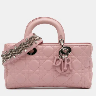 Pre-owned Dior Pink Medium Lambskin Cannage Lady D Joy