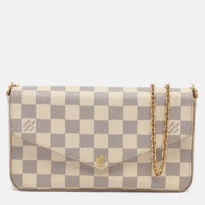 Pre-owned Louis Vuitton Louis Vuittion Damier Azur Coated Canvas Pochette Felicie Bag In Gray