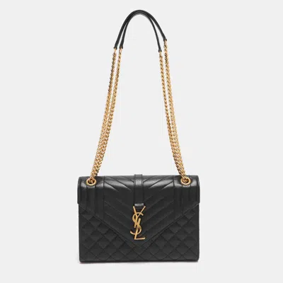 Pre-owned Saint Laurent Black Mix Matelassé Leather Medium Envelope Chain Bag
