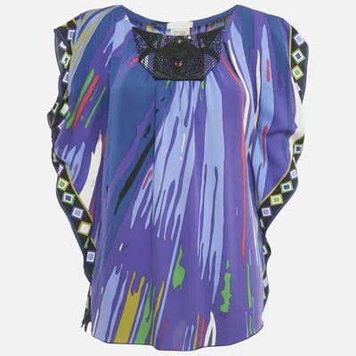 Pre-owned Pucci Multicolor Embellished Printed Silk Kaftan Tunic Top M