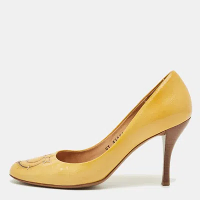 Pre-owned Ferragamo Yellow Patent Leather Pumps Size 38.5