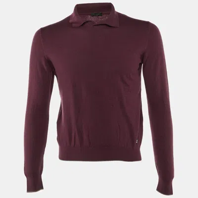 Pre-owned Z Zegna Burgundy Wool Knit Polo Sweater L