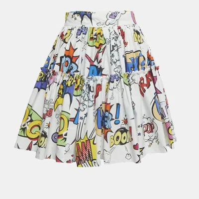 Pre-owned Dolce & Gabbana White Comic Print Poplin Tiered Mini Skirt S