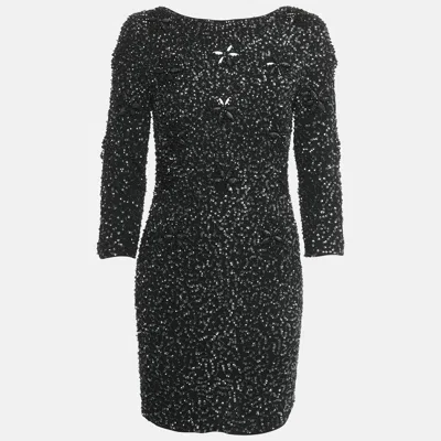 Pre-owned Armani Collezioni Black Embellished Crepe Mini Dress S