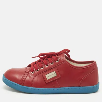 Pre-owned Dolce & Gabbana Red Leather Lace Up Sneakers Size 34