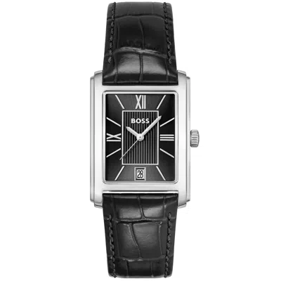 Hugo Boss Boss Principle Dress Leather Watch Black In Black