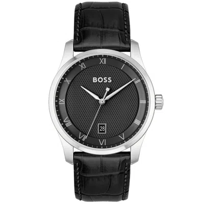 Hugo Boss Boss Principle Leather Watch Black In Black