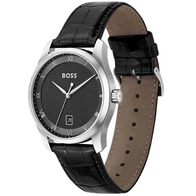 Hugo Boss Boss Principle Leather Watch Black In Black