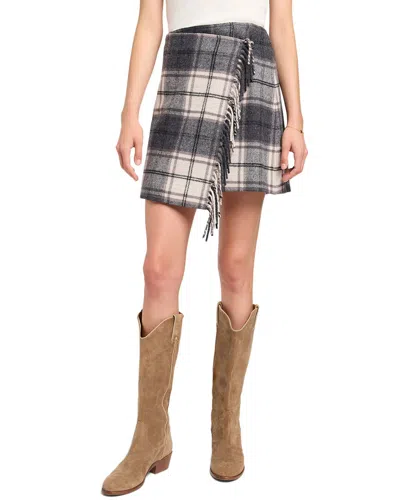 Faherty Sonoma Plaid Fringe Wool Wrap Miniskirt In Gray