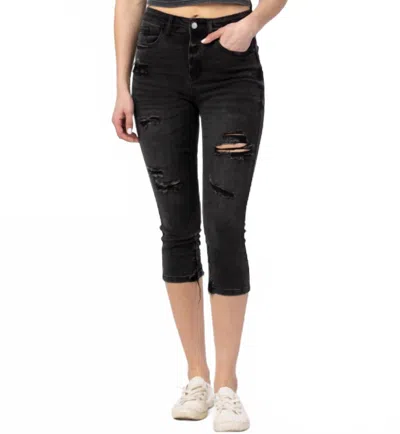 Judy Blue Emma High Rise Distressed Skinny Capris Jeans In Black In Black