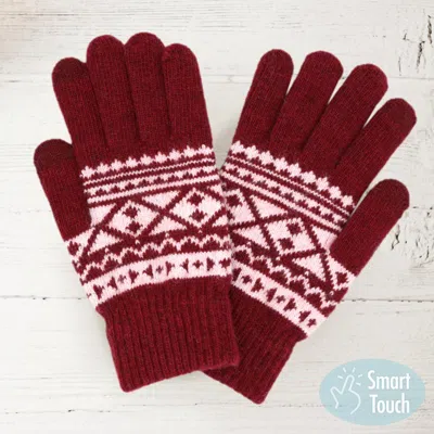 Fashnzfab Knit Aztec Smart Gloves In Red