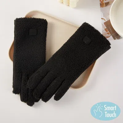 Fashnzfab Cozy Teddy Faux Fur Smart Touch Gloves In Black