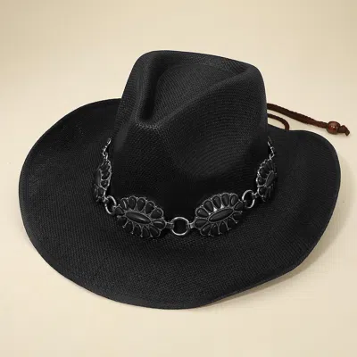 Fashnzfab Western Linked Concho Band Cowboy Fedora Hat In Black