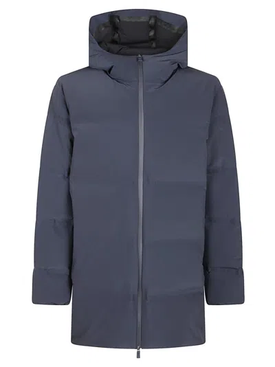 Herno Streamlined Down Jacket With High Collar And Hood In Blue